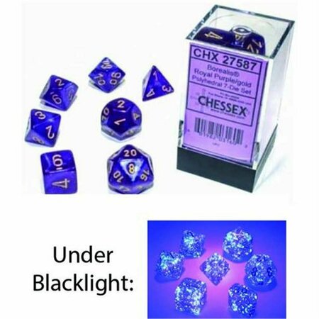 TIME2PLAY Cube Borealis Luminary Dice, Royal Purple with Gold Numbers - Set of 7 TI3295812